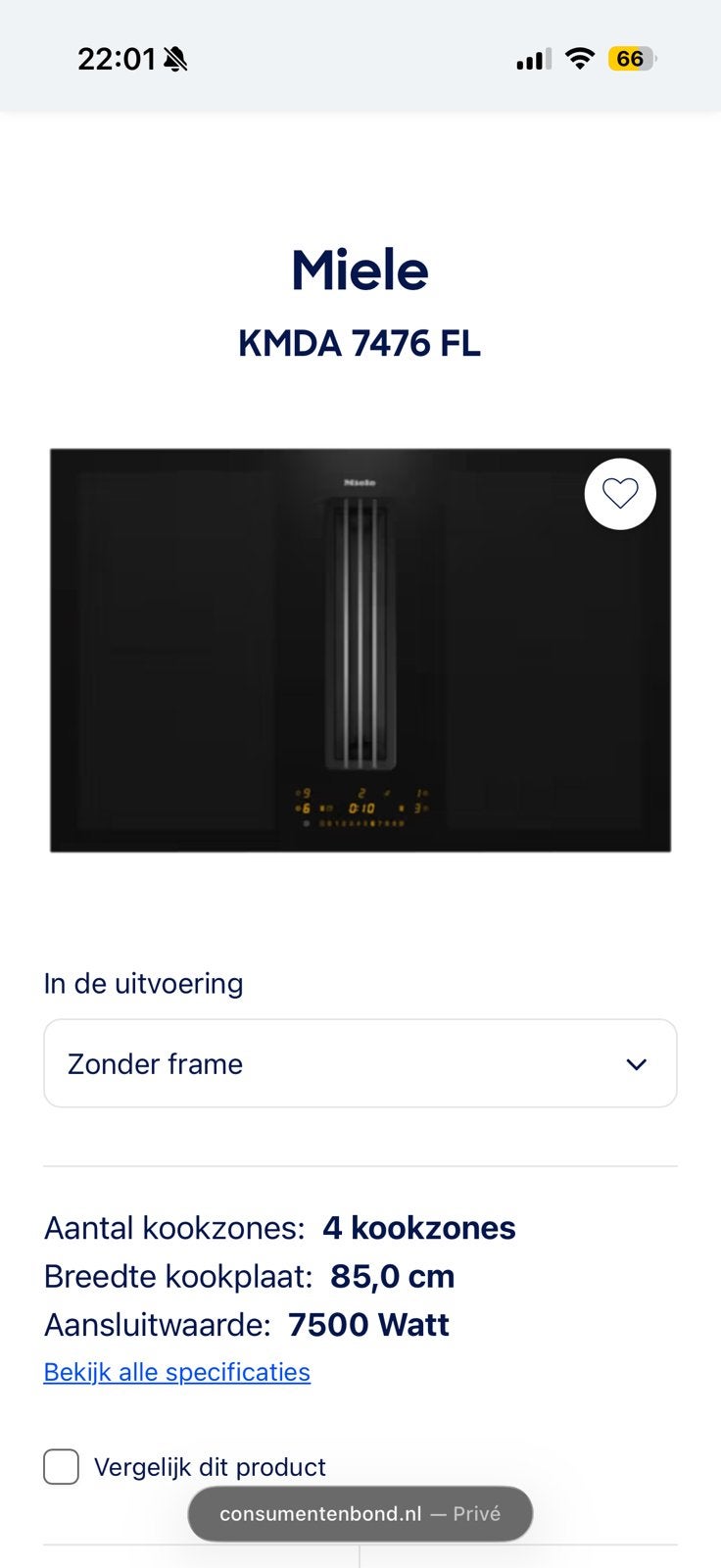 Mooie Miele kookplaat KMDA 7476 FL! (^@^), Ophalen, Nieuw, 4 kookzones, Inbouw