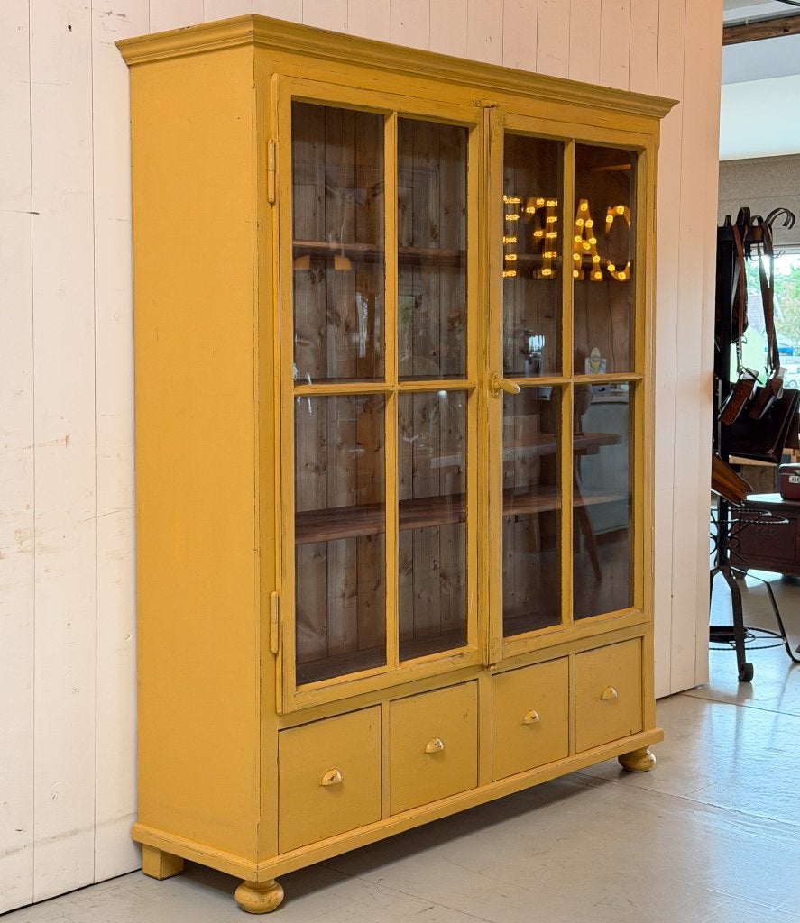 Vintage vitrinekast | Houten buffetkast | Houten kast, Ophalen, Gebruikt, 150 tot 200 cm, Glas