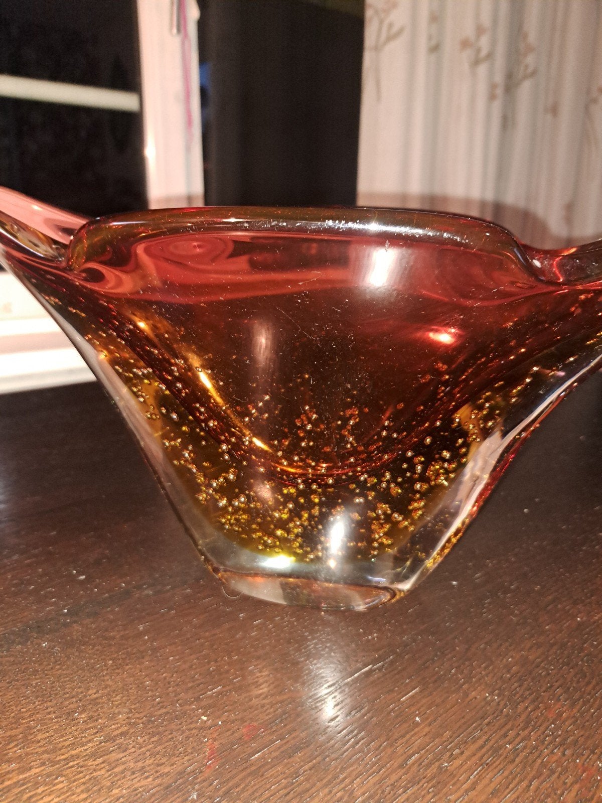 Vintage Murano Glazen Schaal - Amberkleurig met Luchtbellen, Ophalen of Verzenden