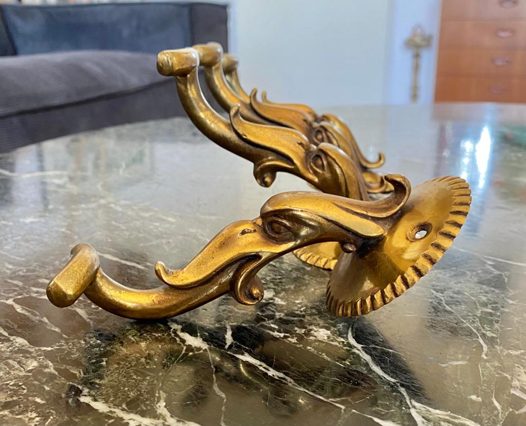 Antieke messing bronzen geelkoper wandhaken haken Frankrijk, Ophalen of Verzenden, Koper