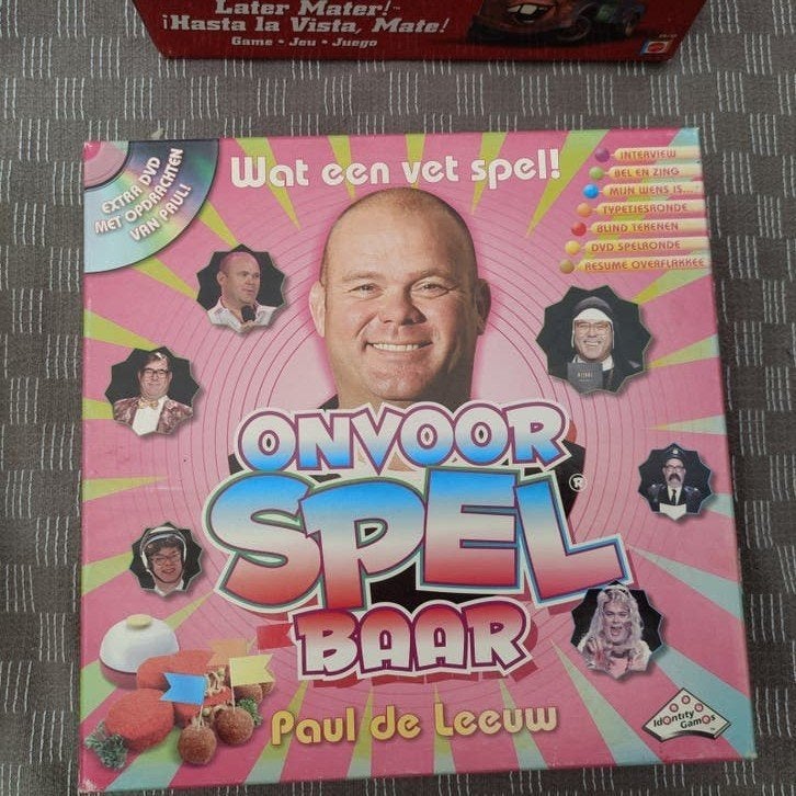 OnvoorSPELbaar Paul de Leeuw bordspel met DVD, Vijf spelers of meer, Ophalen of Verzenden, Gebruikt, Identity Games