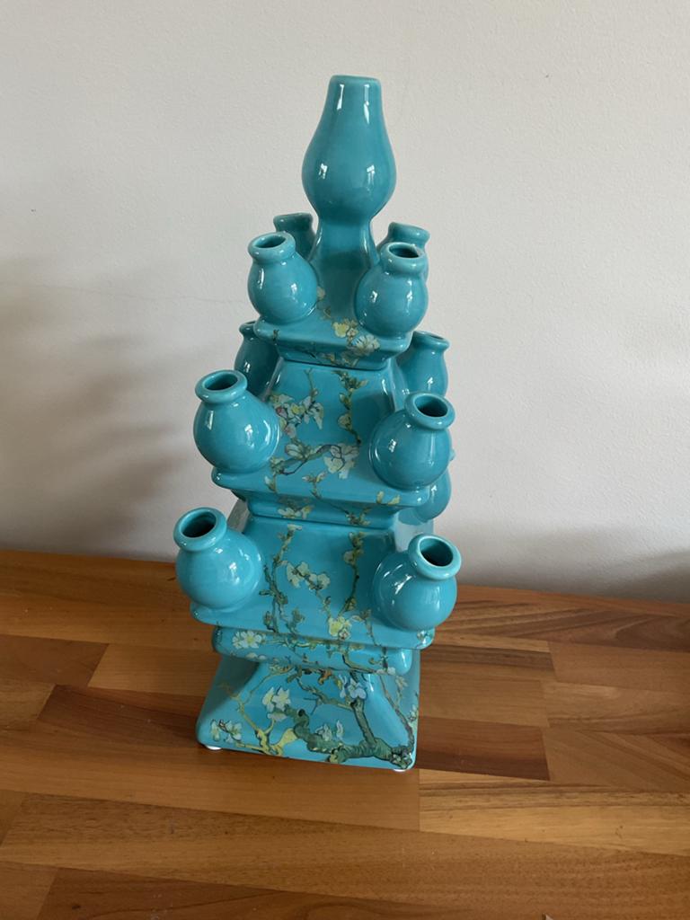Heinen Delfts Blauw Stapelgekte Van Gogh Tulpenvaas, Ophalen of Verzenden, Nieuw, Aardewerk of Porselein, Minder dan 50 cm
