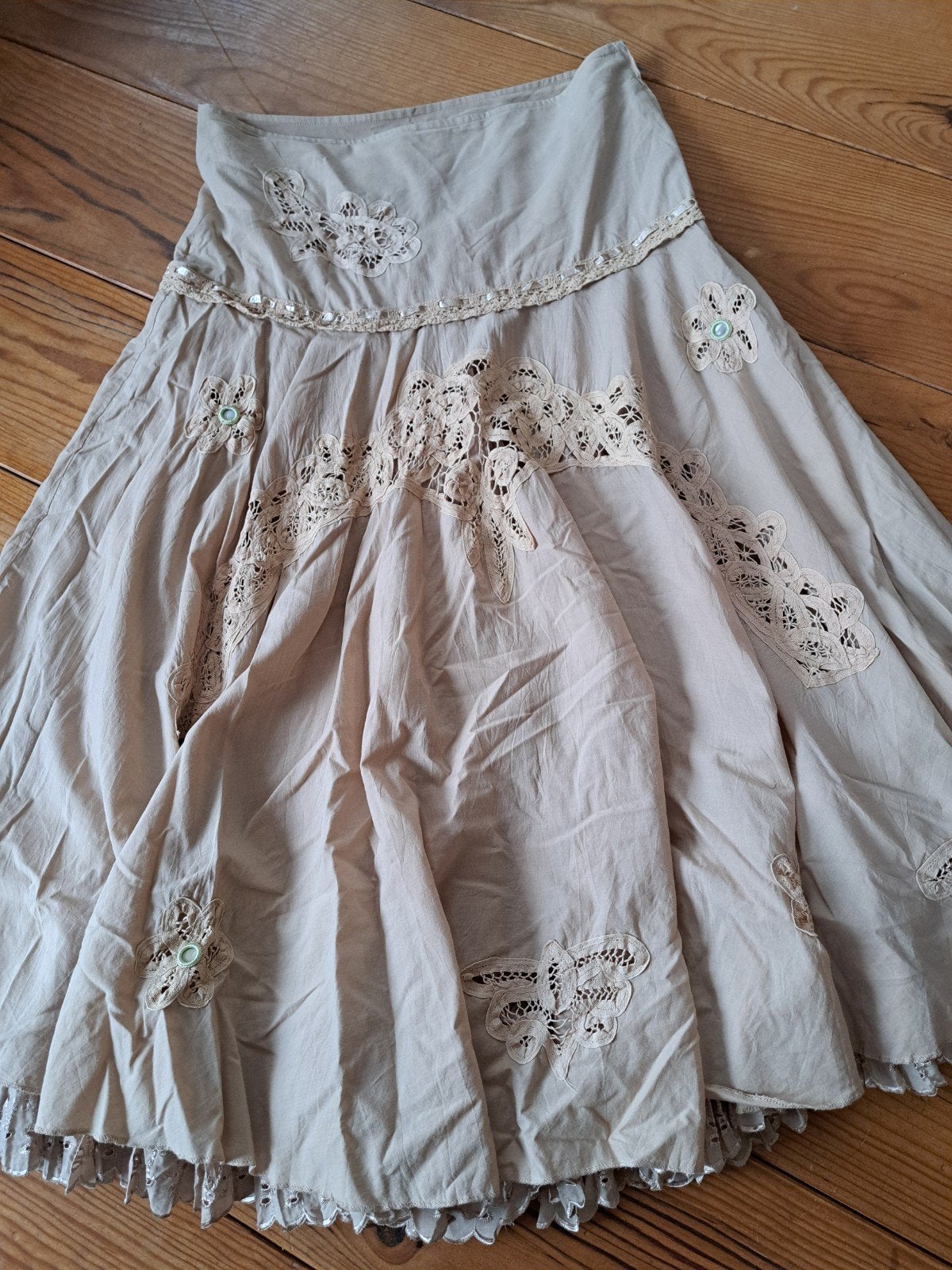 Prachtige rok met borduursels boho style, Maat 38/40 (M), My Collection Creative, Beige, Ophalen of Verzenden