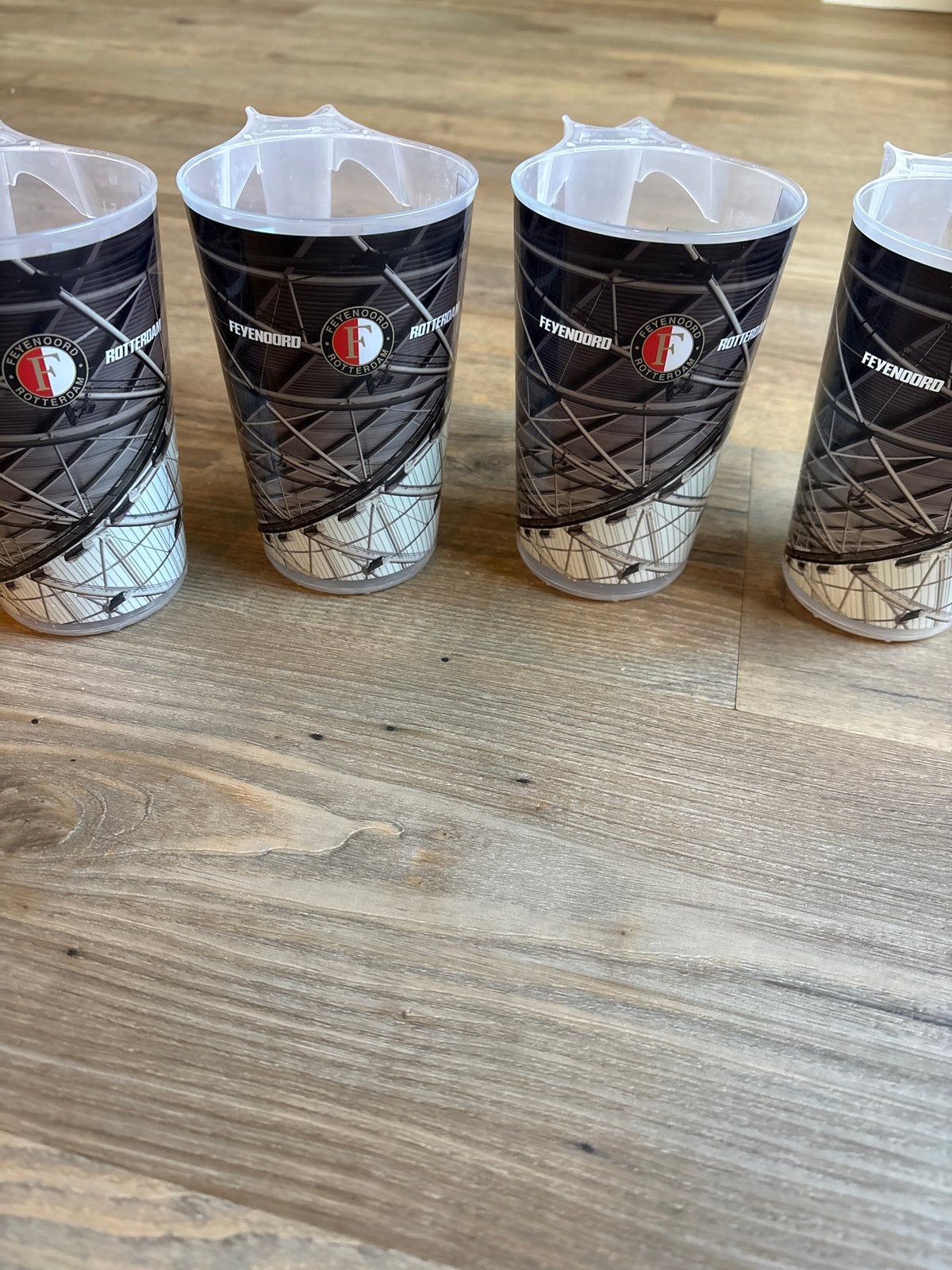 Feyenoord De Kuip Drinkbekers - Set van 4, Kunststof, Ophalen of Verzenden, Meerkleurig, Overige merken