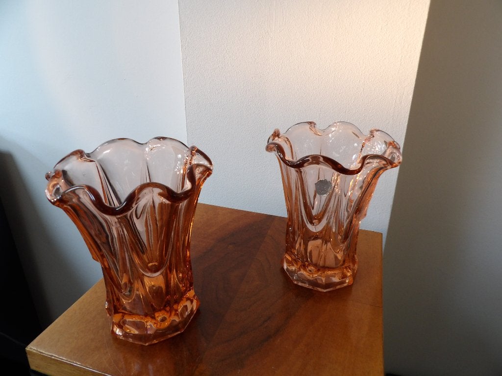 Art Deco Vazenset Boheems SKLO Peach/Orange 30/40er jaren, Antiek en Kunst, Ophalen of Verzenden