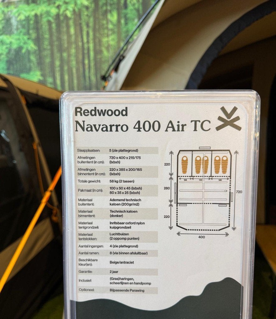 Mooie Navarro 400 Air   Tent -   incl  Parawing  (  2025 ), Caravans en Kamperen, Ophalen, Zo goed als nieuw, Tot en met 6