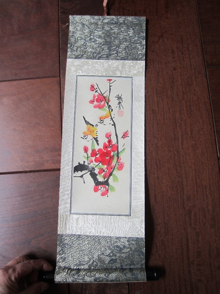 Chinees schilderij met zijderen rand #2941, Ophalen of Verzenden, Schilderij, Handgemaakt