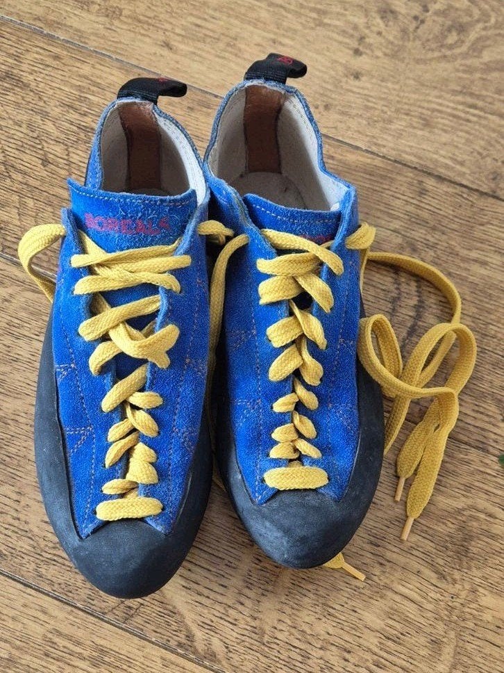 Boreale Klimschoenen - Blauw/Geel - Maat 38.5, Sport en Fitness, Klimsport, Ophalen of Verzenden, Gebruikt, Klimsportschoenen