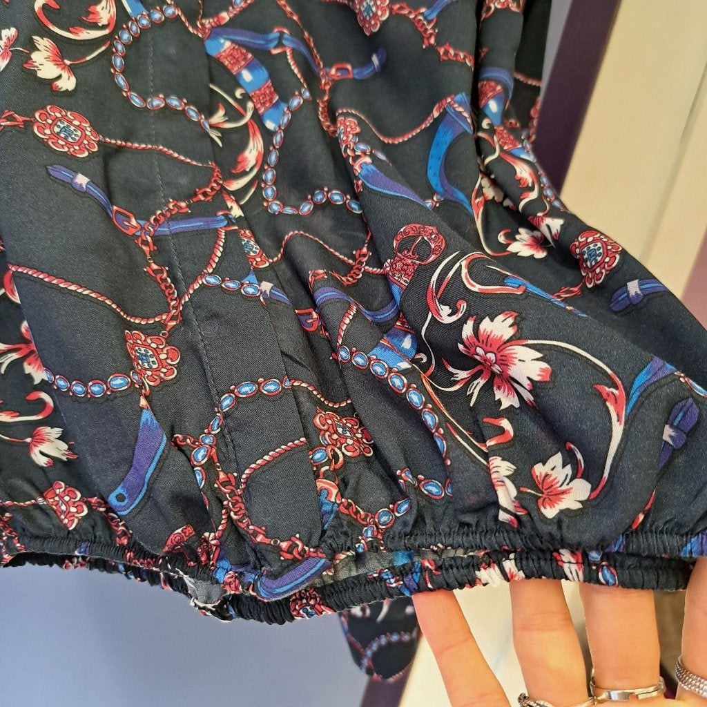 Madeleine donker blauwe blouse rood/ ecru schakels 38 47054, Maat 38/40 (M), Blauw, ., Madeleine