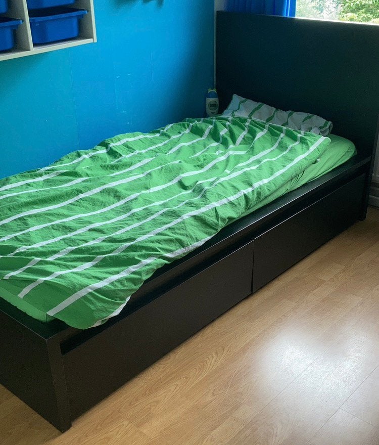 Ikea bed Malm 90 x 200 cm met lades, Huis en Inrichting, Slaapkamer | Bedden, Gebruikt, Eenpersoons, 90 cm, 200 cm, Hout, Zwart