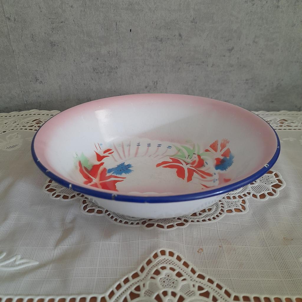 Brocant emaille schaaltje diam 16 cm, Antiek en Kunst, Antiek | Schalen, Ophalen of Verzenden