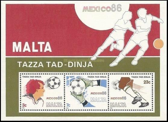 MALTA 1986 W.K. Voetbal Blokje, Michel: B-9, Postfris., Verzenden, Postfris, Sport