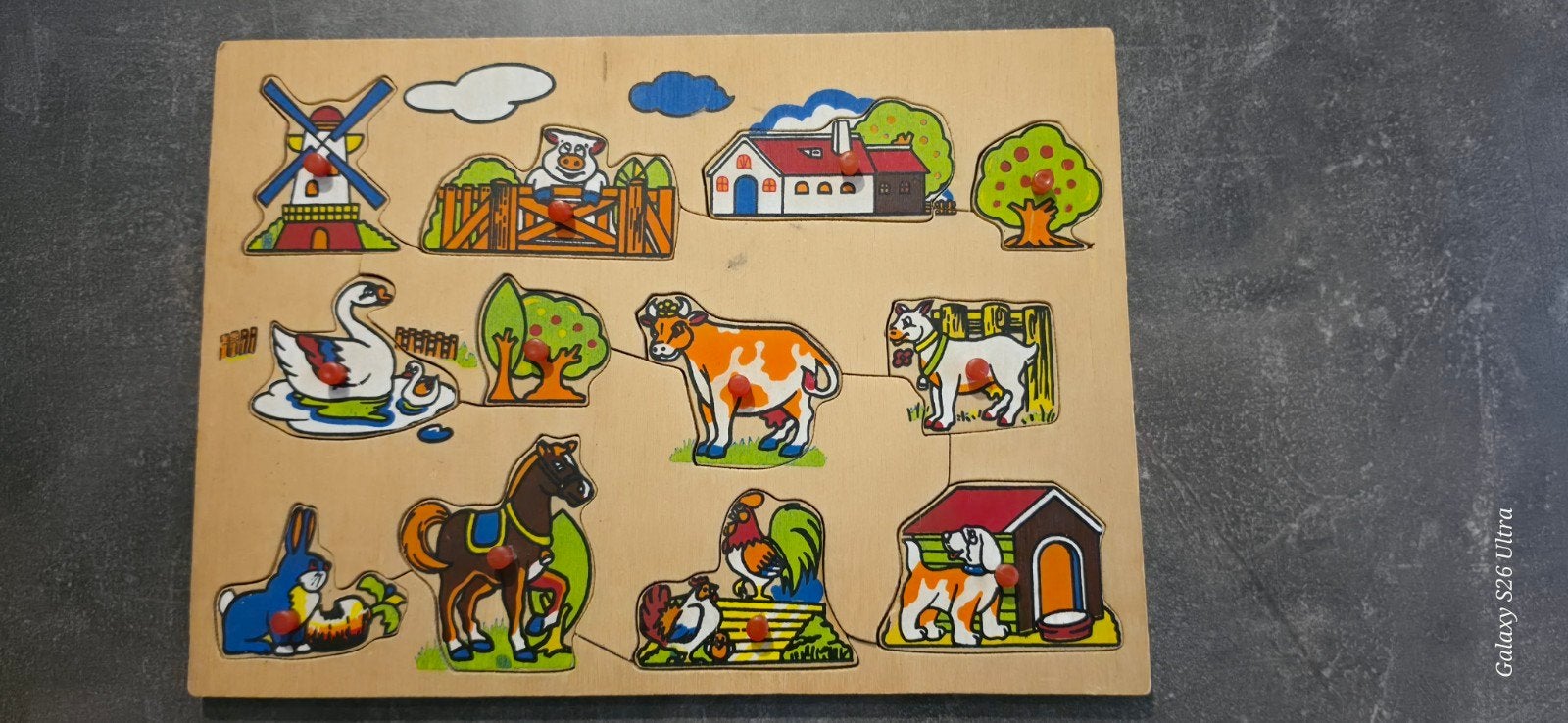 Houten boerderij puzzel met dieren voor kinderen, 2 tot 4 jaar, Gebruikt, 10 tot 50 stukjes, Ophalen of Verzenden