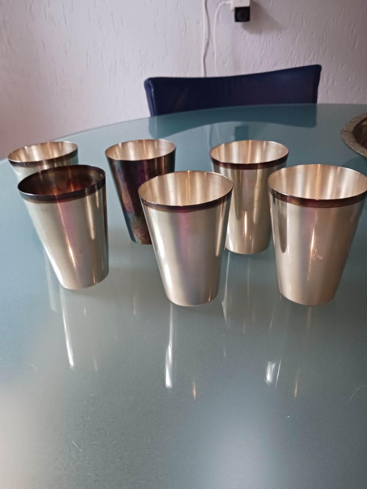 Set van 6 zilveren  bekers, 1 met scheurtjes, Ophalen of Verzenden