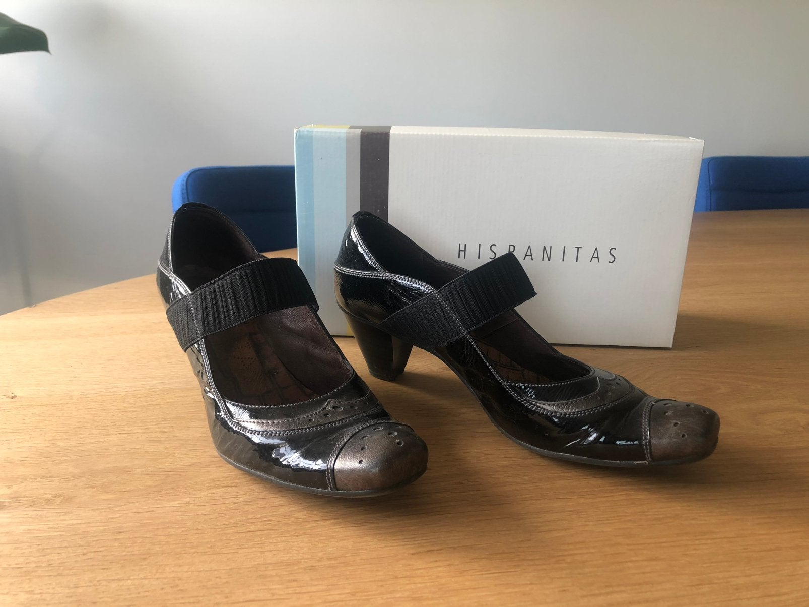 Hispanitas laklederen pumps – maat 38 (ZGAN), Schoenen met lage hakken, Zwart, Ophalen of Verzenden, Zo goed als nieuw