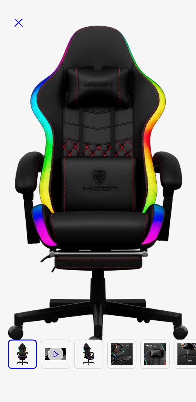 Gamestoel met Led-, Ophalen, Ergonomisch, Zo goed als nieuw, Zwart