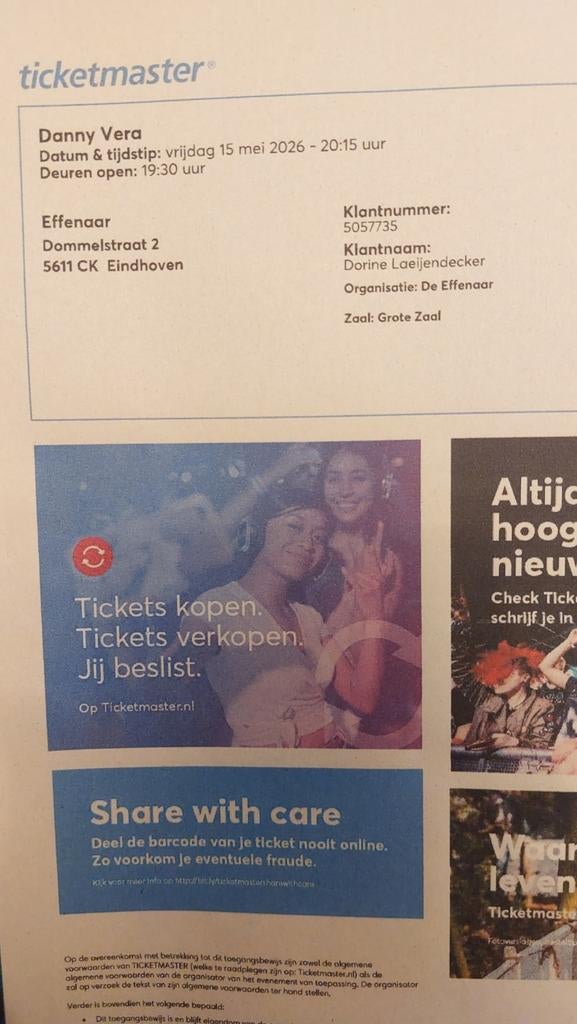 Danny vera vrijdag 15 mei de effenaar in Eindhoven, Tickets en Kaartjes, Twee personen, Oktober