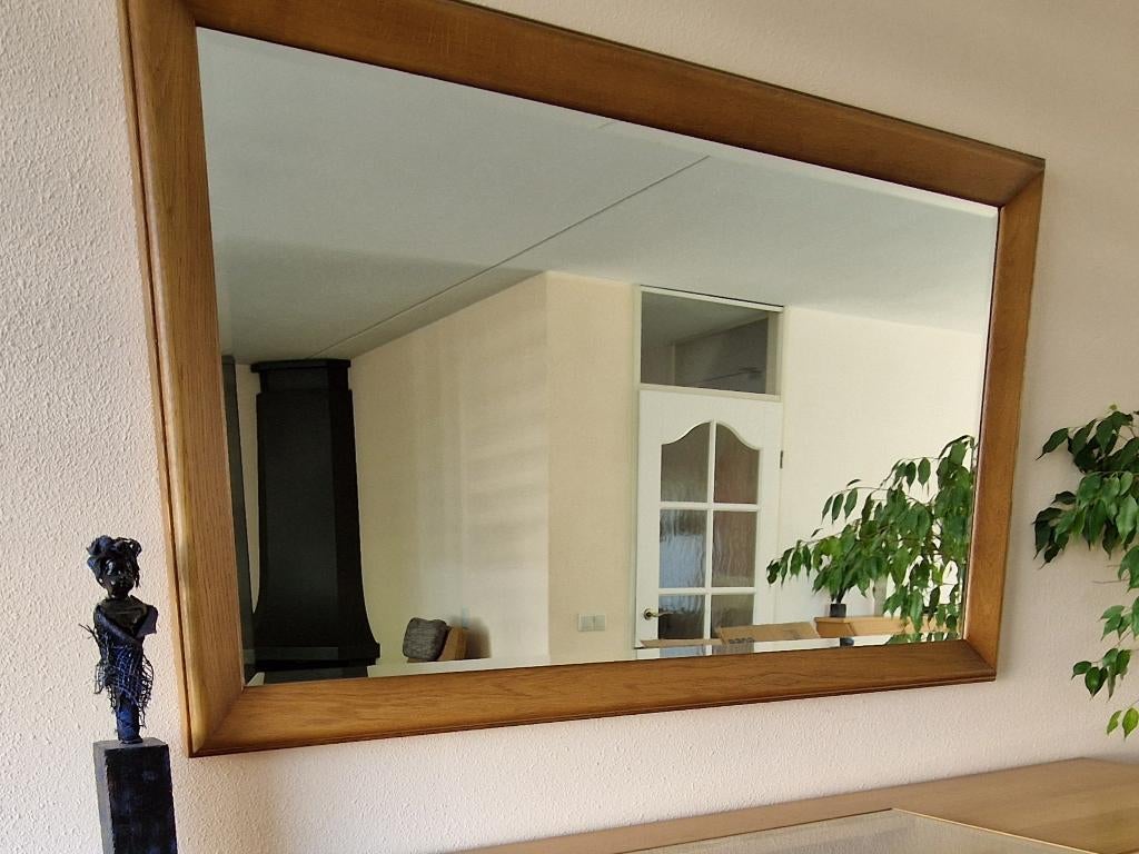 Spiegel met eiken omlijsting, Huis en Inrichting, Woonaccessoires | Spiegels, Ophalen, 125 cm of meer, Zo goed als nieuw, Minder dan 100 cm