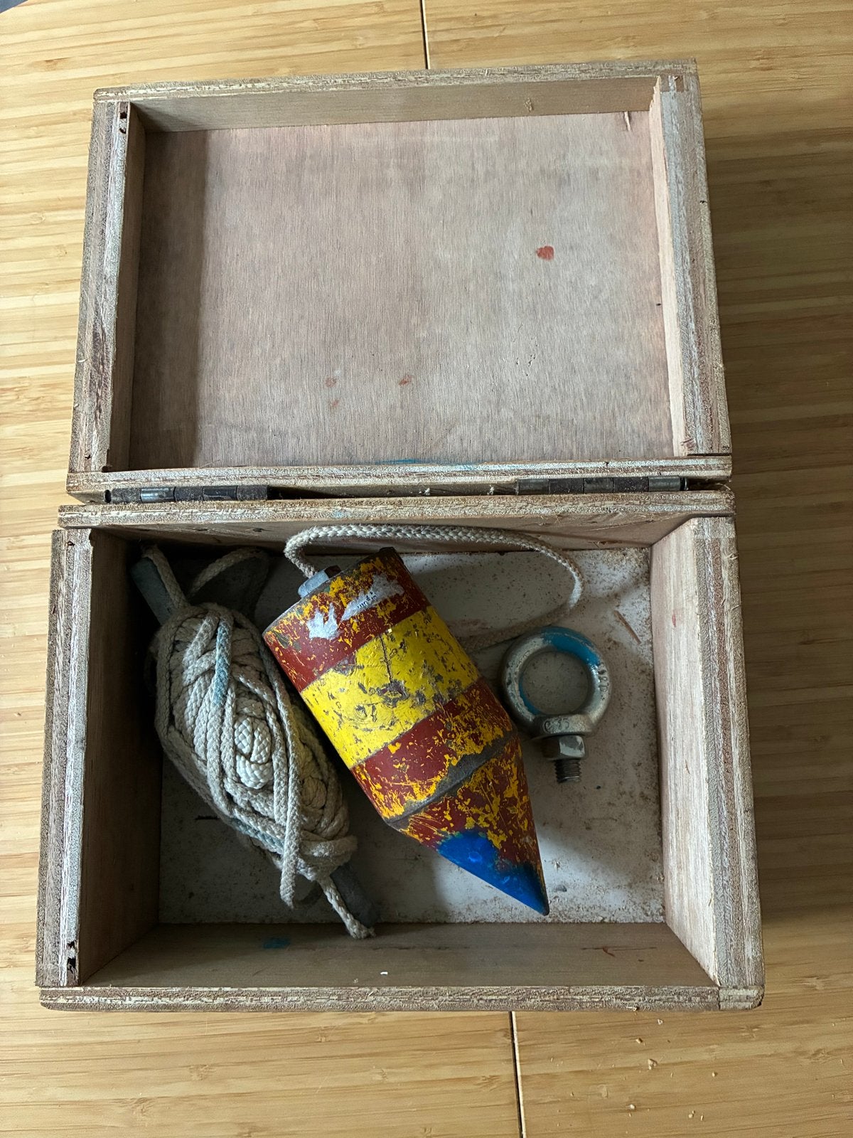 Schietlood in houten kist - 3,5 kg, Ophalen of Verzenden, Gebruikt, Overige meters