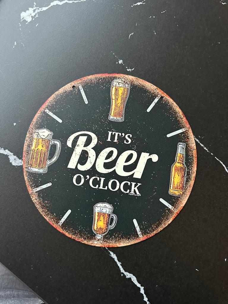 Vintage bord it’s beer o clock 20x20, Ophalen of Verzenden, Zo goed als nieuw, Reclamebord, Plaat of Schild, Overige merken