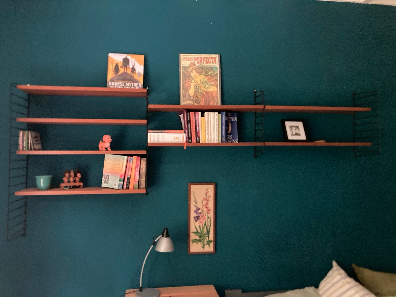 Vintage String wandrek - Teak en metaal, Ophalen, Met plank(en), Gebruikt, 100 tot 150 cm