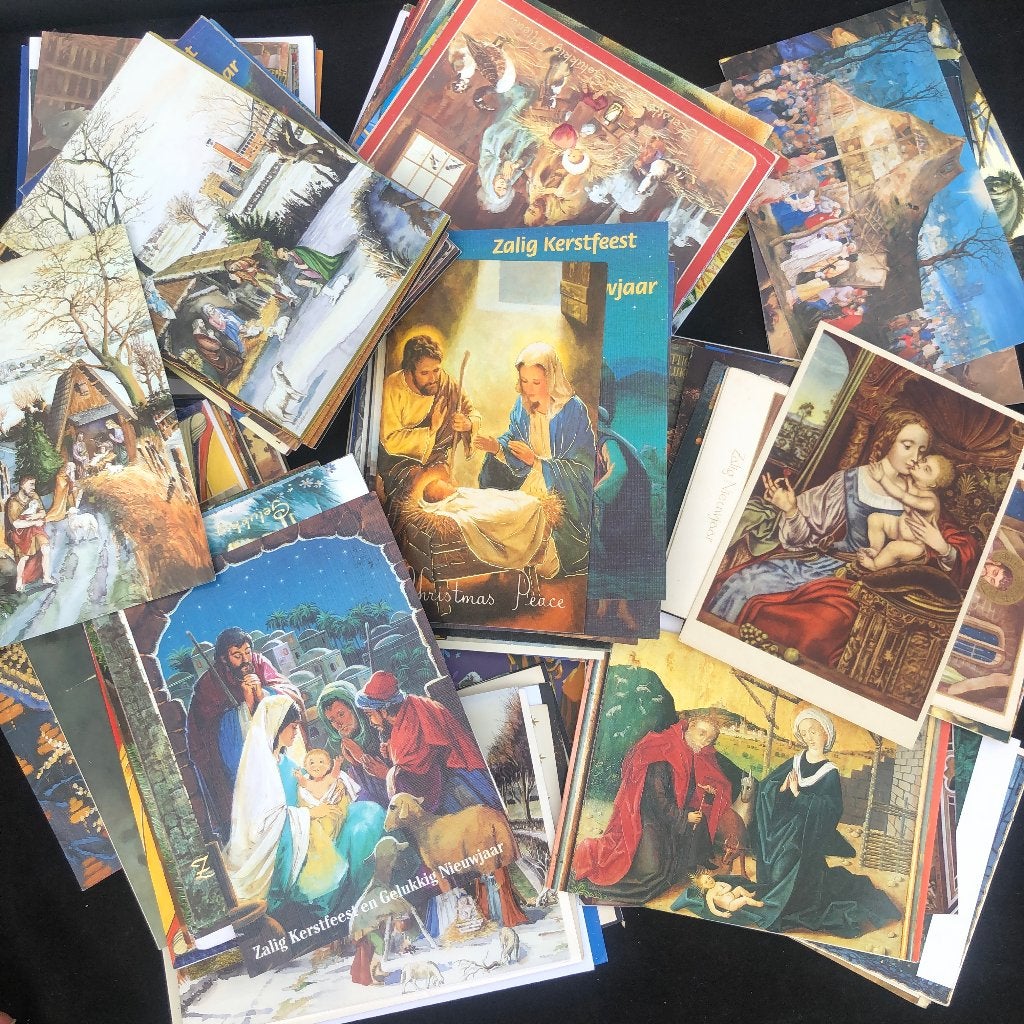 partij kerstkaarten, met name kerststallen/religieus, Verzamelen, Ophalen of Verzenden, 1980 tot heden, Gelopen, Feest(dag)