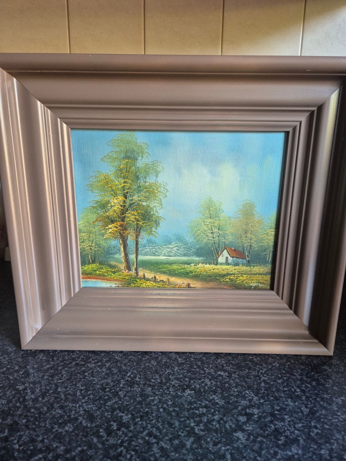 Schilderij met landschap en huisje, Antiek en Kunst, Kunst | Schilderijen | Klassiek, Ophalen