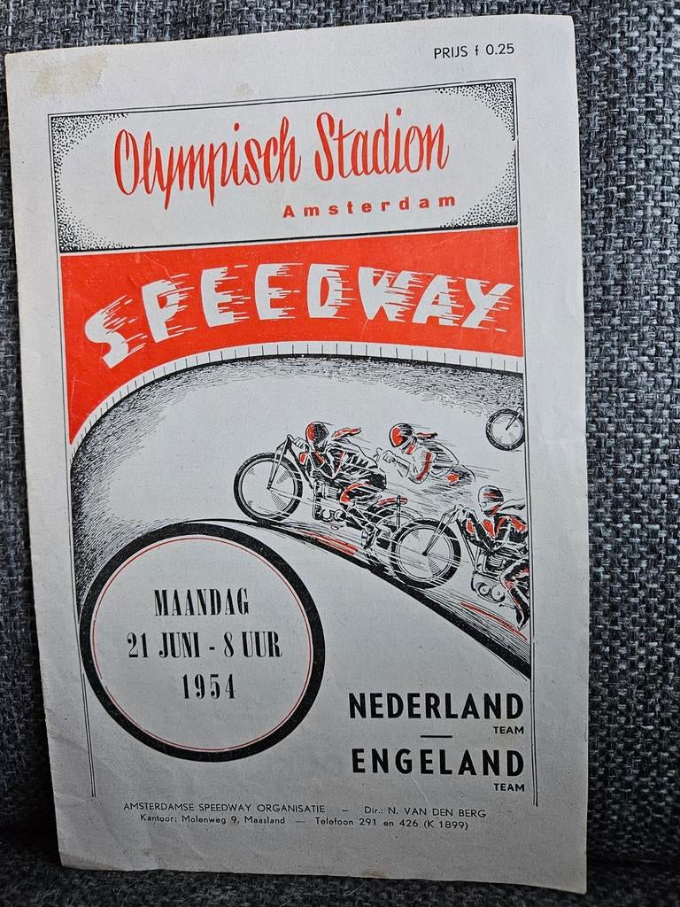 Olympisch Stadion Speedway Programma 1954 Nederland-Engeland, Verzenden, Gebruikt, Motoren
