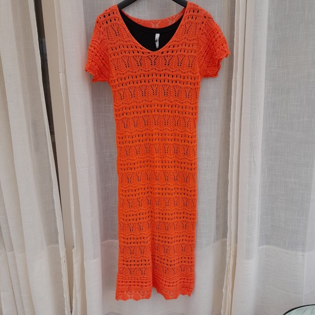 gehaakte gebreide jurk nieuw oranje inclusief onderjurk, Maat 38/40 (M), Nieuw, Oranje, Ophalen of Verzenden