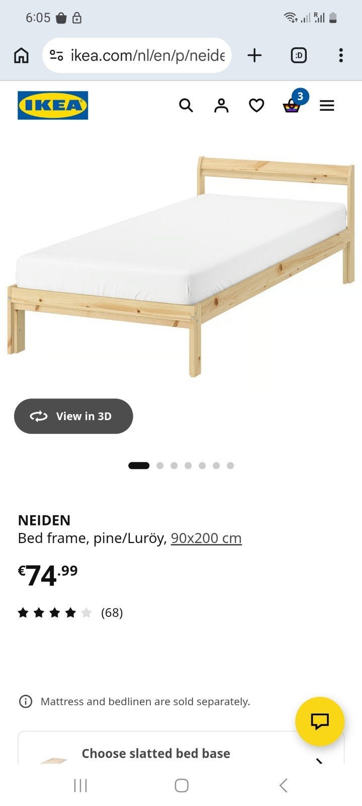 IKEA Neiden bed (90x200) met matras en lattenbodem, Ophalen of Verzenden