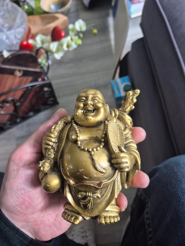 Lachende Boeddha beeldje van steen, Ophalen of Verzenden, Gebruikt, Religie