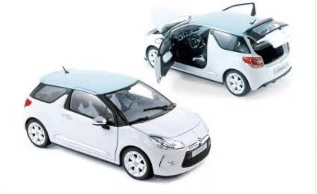 CITROEN DS3 2010 Wit & L.Blauw schaal 1/18 Norev ref. 181540, Hobby en Vrije tijd, Modelauto's | 1:18, Verzenden, Nieuw, Auto