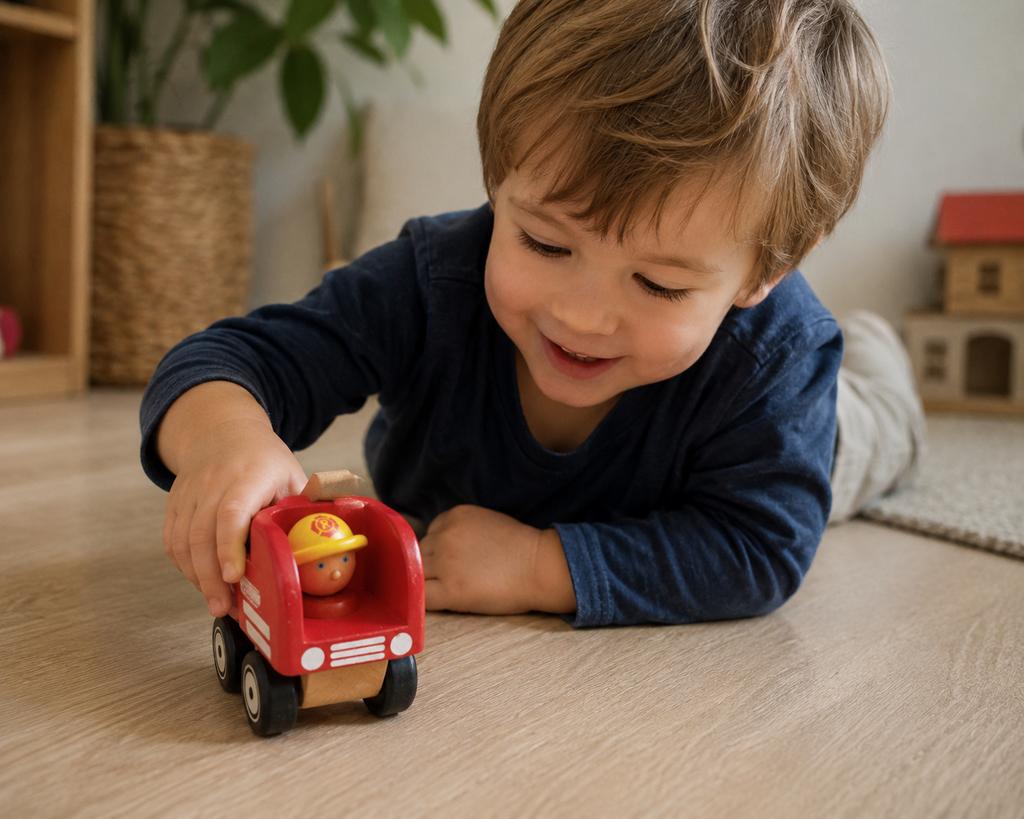 Pintoy Houten brandweerauto, Ophalen of Verzenden, Zo goed als nieuw