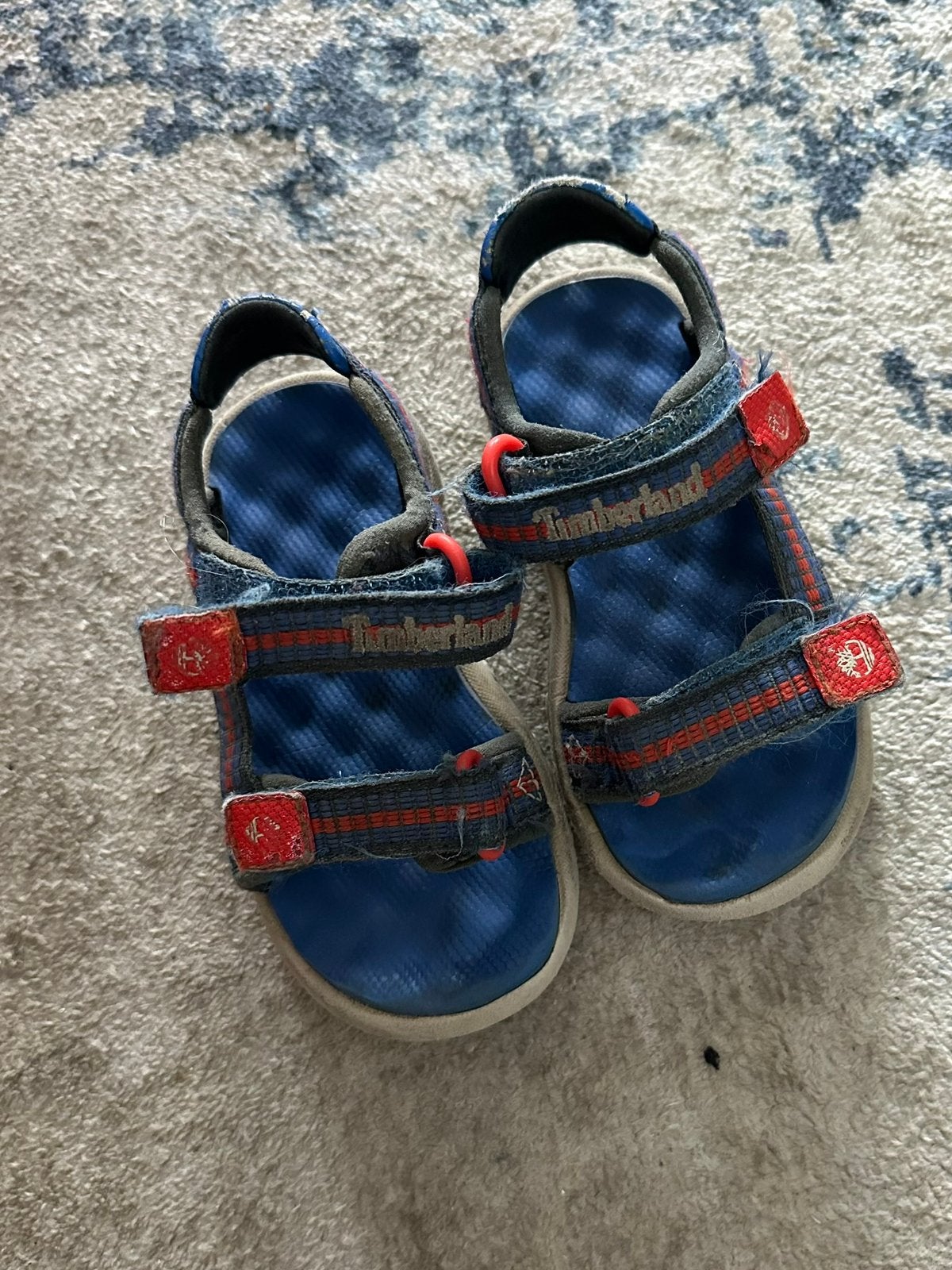 Blauw oranje timberland sandalen klittenband maat 24, Gebruikt, Schoenen, Ophalen of Verzenden, Jongen