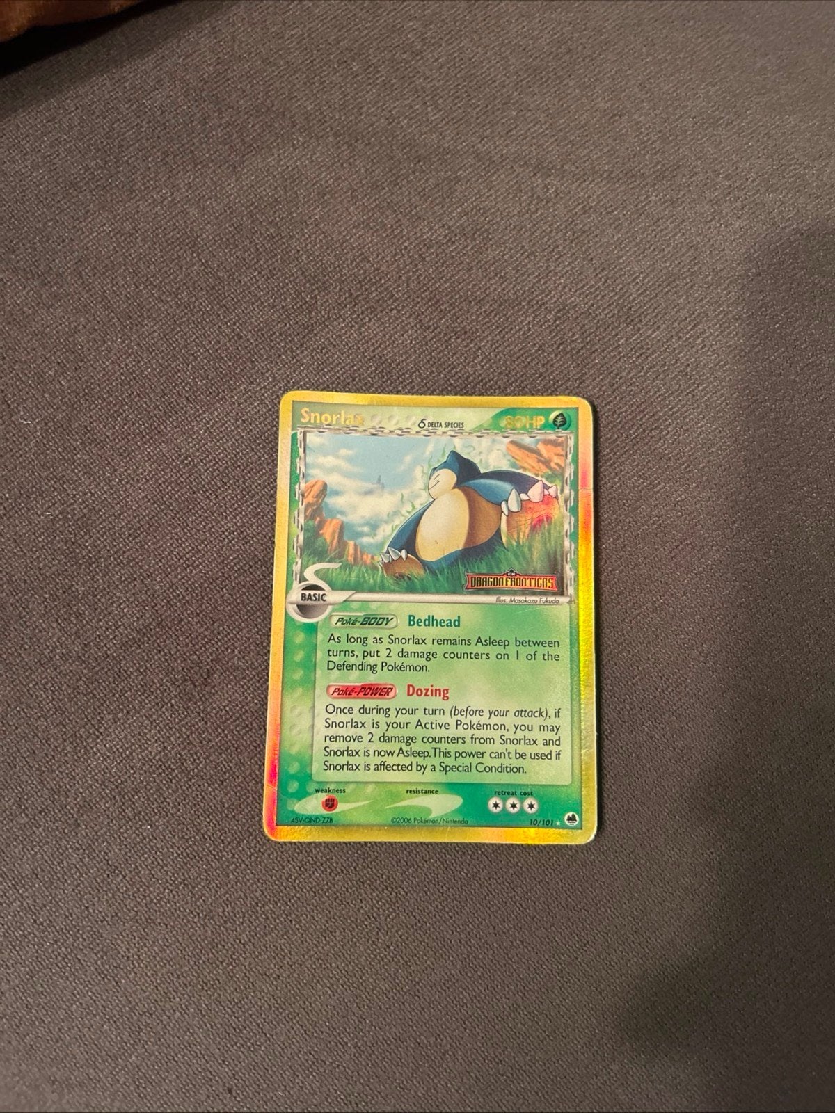 Snorlax Stamped Dragon Frontiers 10/101 2006 Holo, Ophalen of Verzenden, Zo goed als nieuw, Losse kaart, Foil