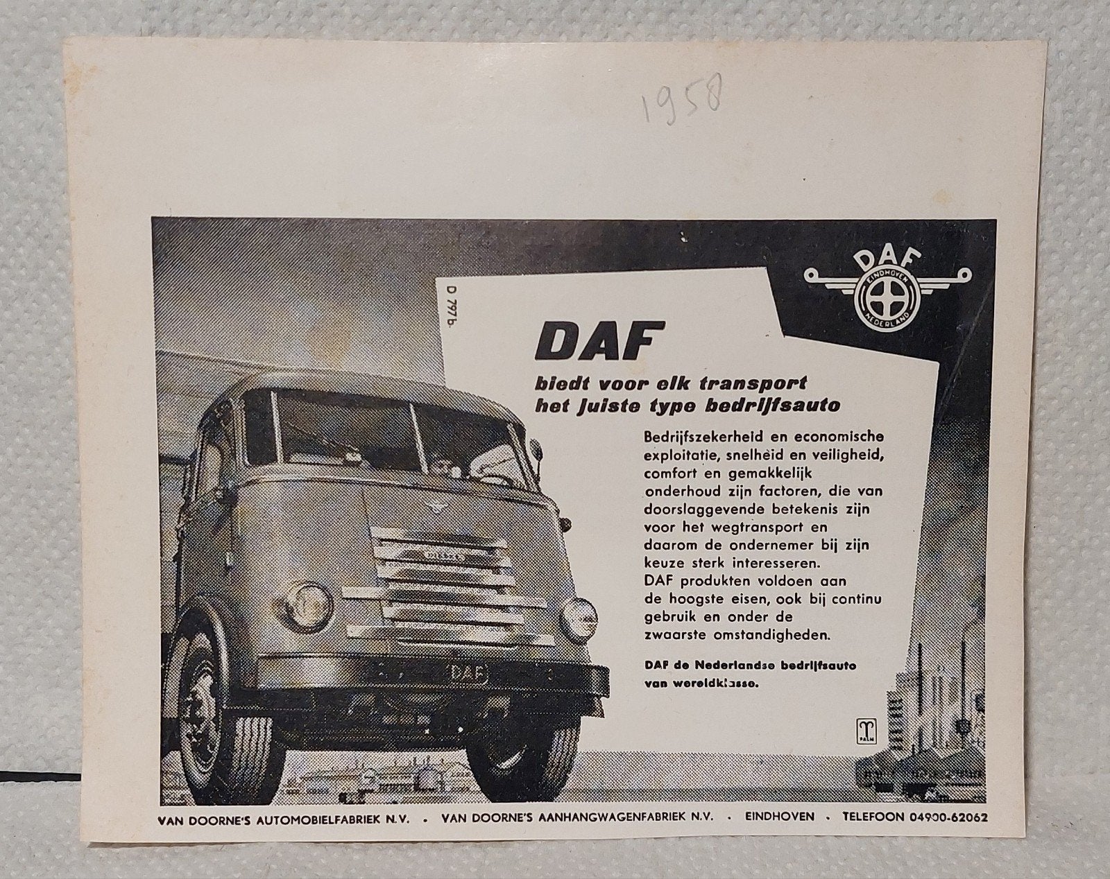 DAF reclame uit boek van 1958, Ophalen of Verzenden, 1940 tot 1960, Gebruikt, Overige onderwerpen