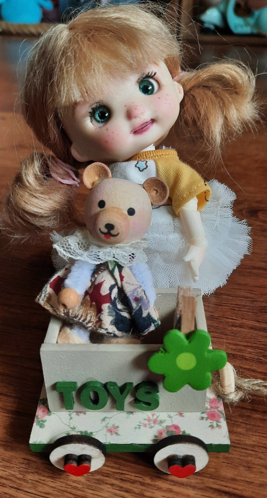 Hand gemaakt, toy trek karretje met beertje , bjd 1/8 - ob11, Ophalen of Verzenden, Nieuw, Accessoires
