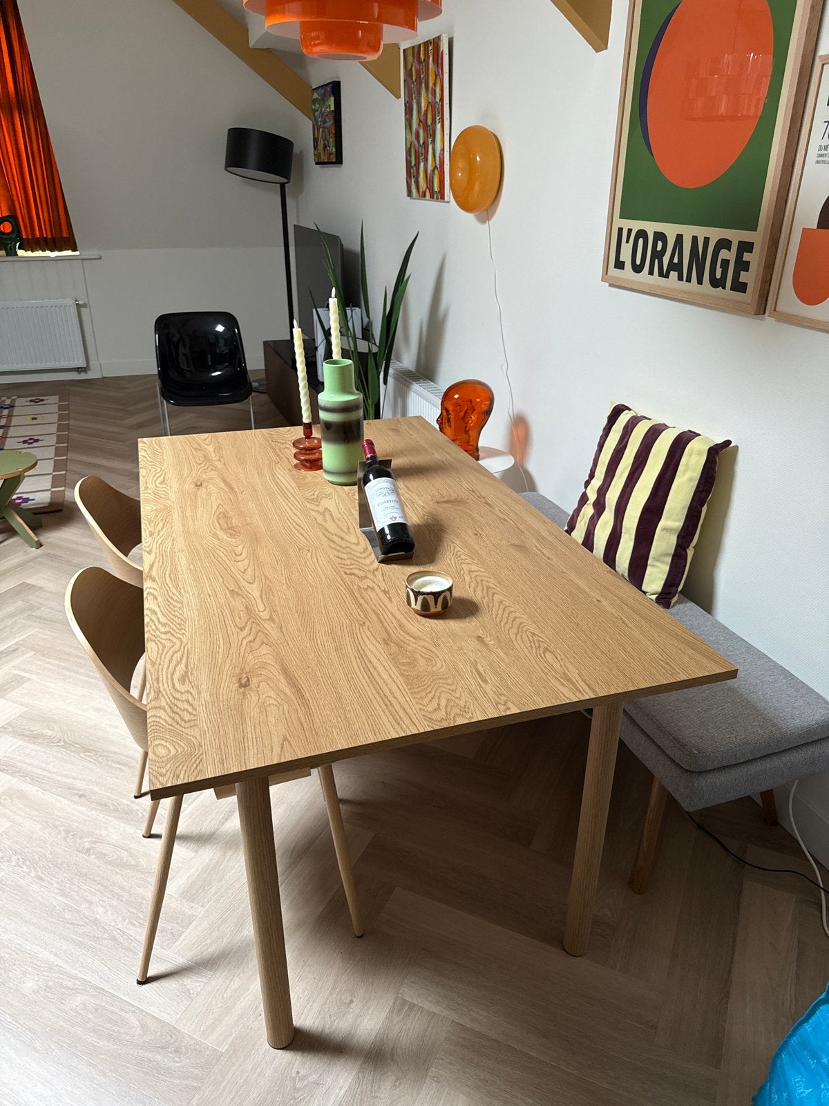 JYSK Eettafel 160x90cm - Bankje en stoelen los te koop, Huis en Inrichting, Ophalen, Gebruikt, 50 tot 100 cm, 150 tot 200 cm