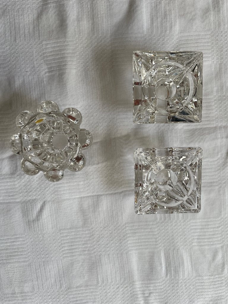 Set van 3 Zware Kristallen Kaarsenhouders, Ophalen of Verzenden