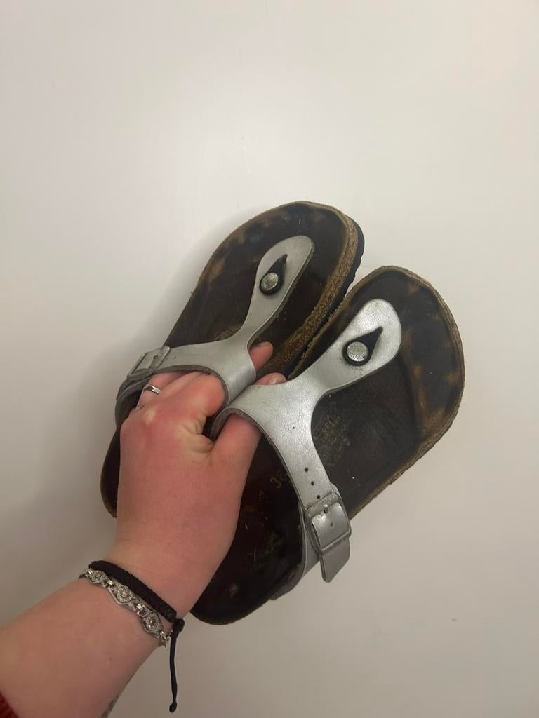 Zilverkleurige dames sandalen | Birkenstock | maat 36 | leer, Overige kleuren, Gedragen, Sandalen of Muiltjes, Ophalen of Verzenden