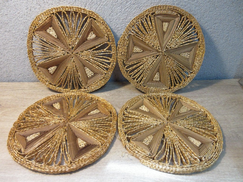 Vintage raffia onderzetters pannenonderzetter, Ophalen of Verzenden, Pannenonderzetter, Gebruikt