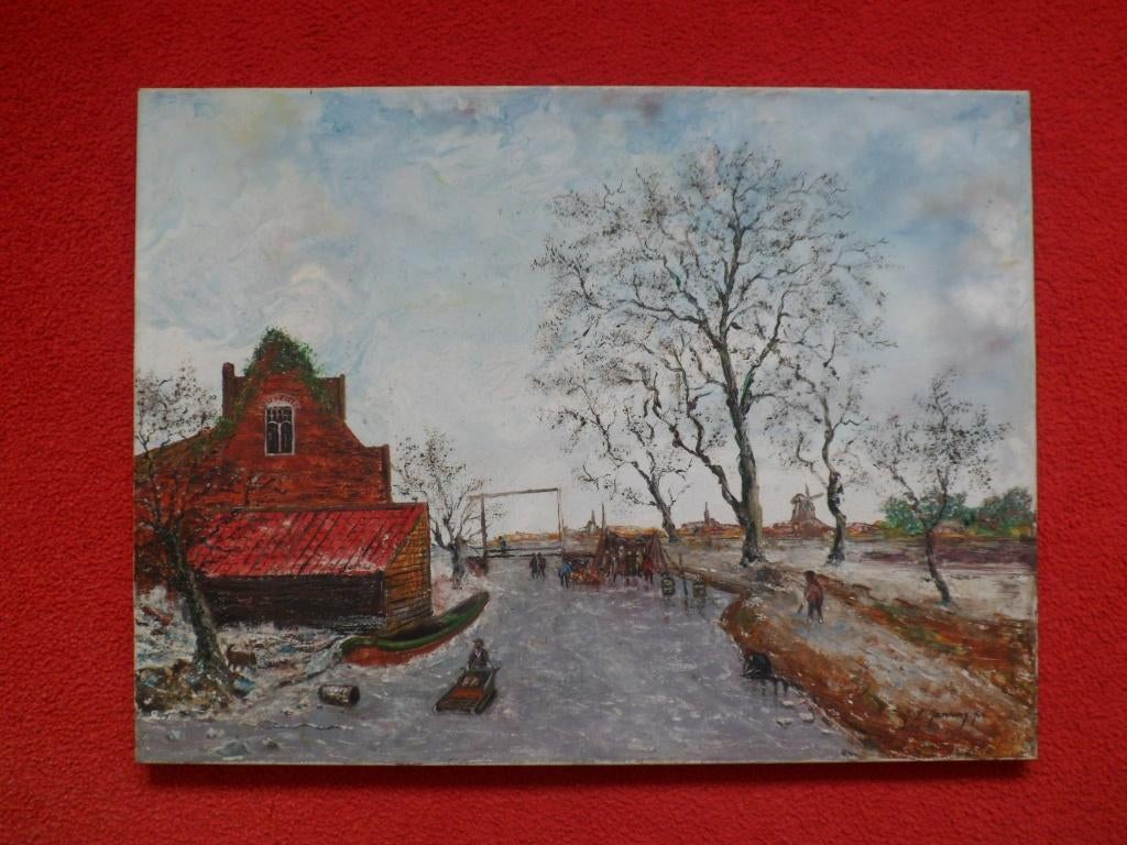 "Pastoor" Hein Janning.194-1980.Nieuw-Schoonebeek.Winter., Antiek en Kunst, Kunst | Schilderijen | Klassiek, Ophalen