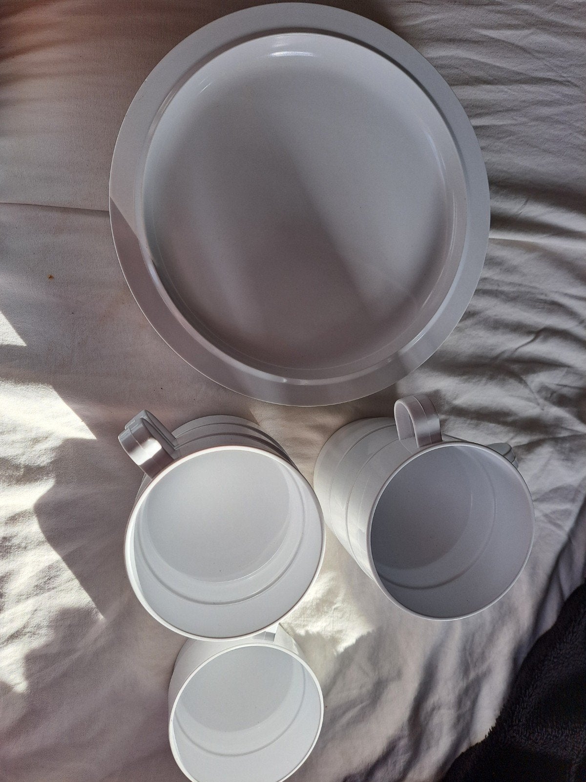 Mepal melamine servies wit - 6 borden en 7 koppen, Overige materialen, Gebruikt, Mepal, Ophalen of Verzenden
