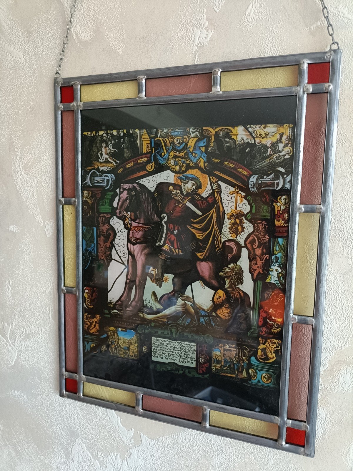 Glas-in-lood raamhanger met religieuze afbeelding, Antiek en Kunst, Ophalen