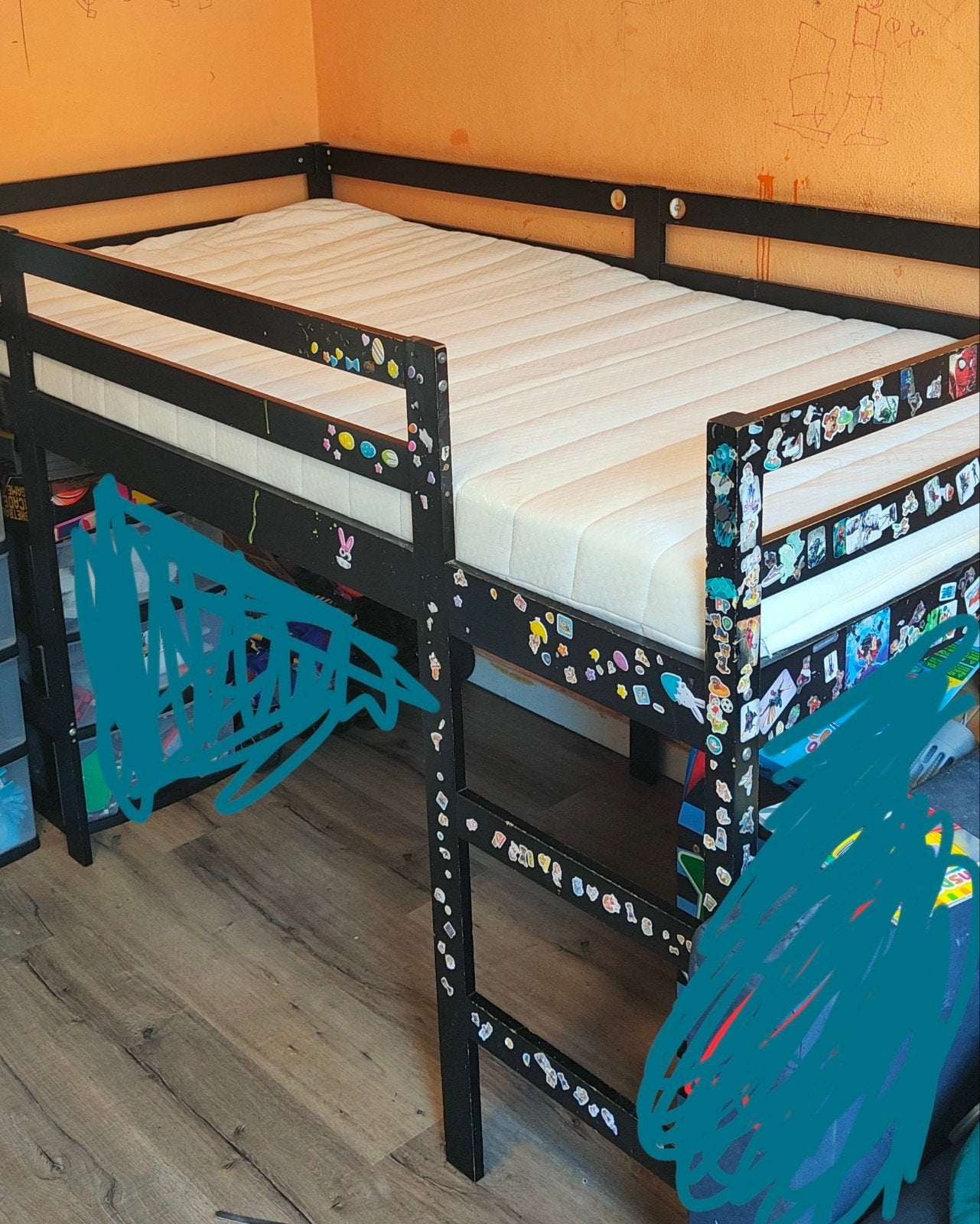 Zwart halfhoogslaper bed met matras, Ophalen, Gebruikt, 90 cm, Eenpersoons