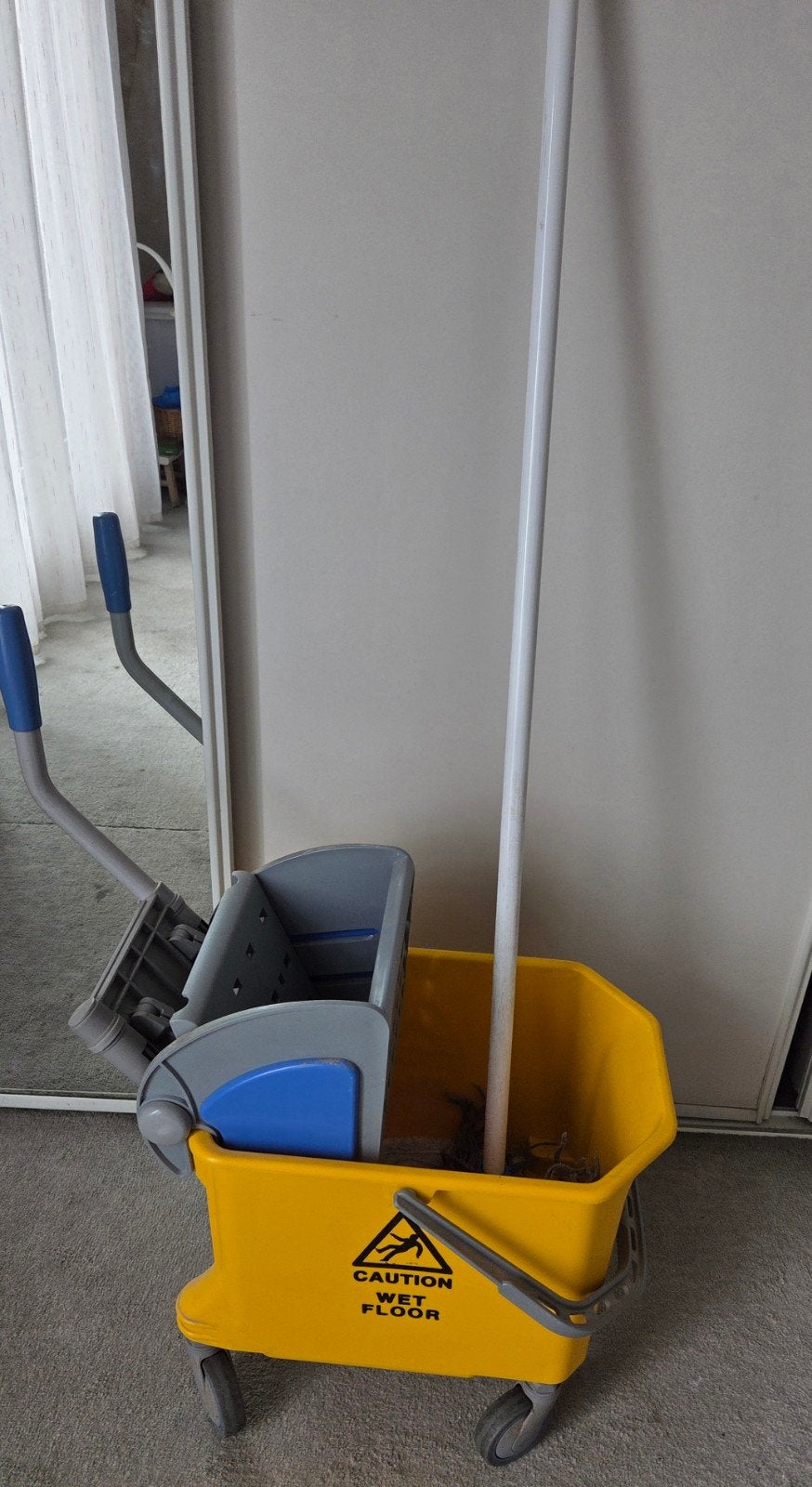 professionele rijdbare dweilset, Ophalen, Dweilemmer, -bak, of -wagen