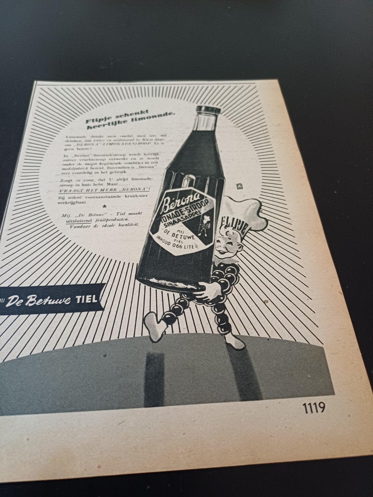 advertentie mij. de Betuwe Tiel Flipje heerlijke limonade, Verzamelen, Ophalen of Verzenden, Zo goed als nieuw, Overige typen