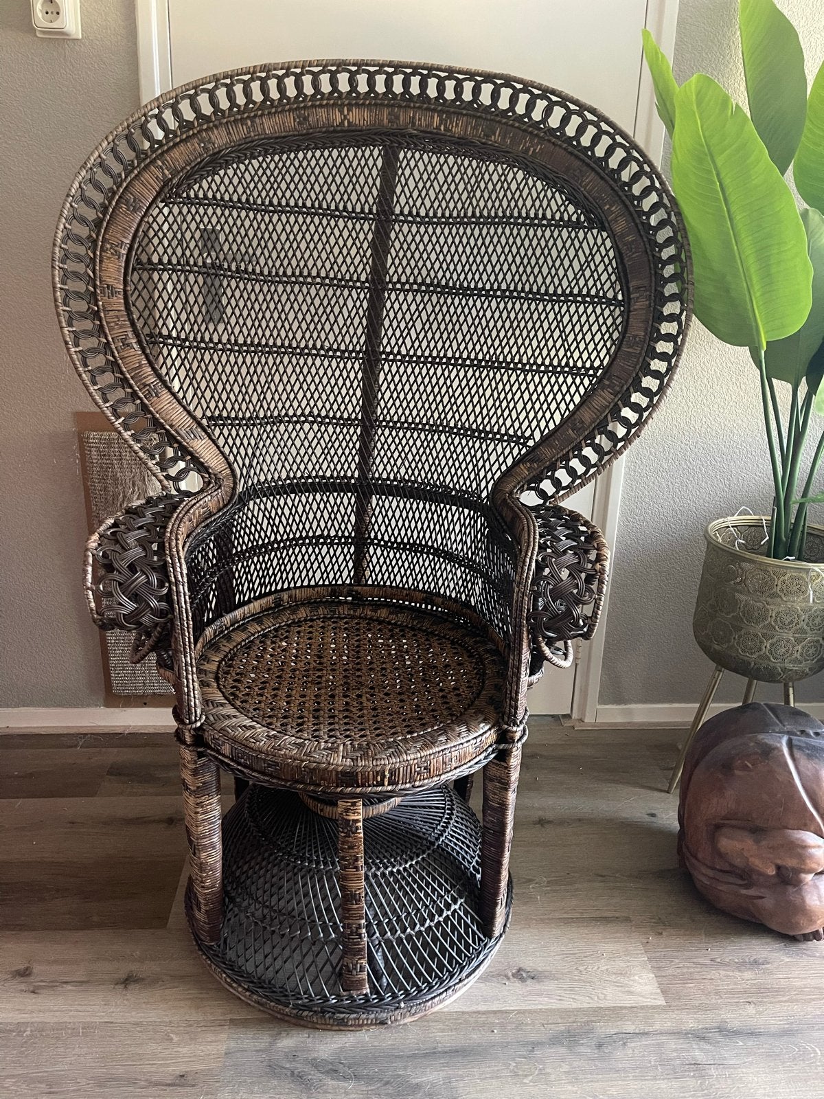 Emanuelle Vintage Rotan Pauwenstoel, Ophalen, Gebruikt, Bruin, Riet of Rotan