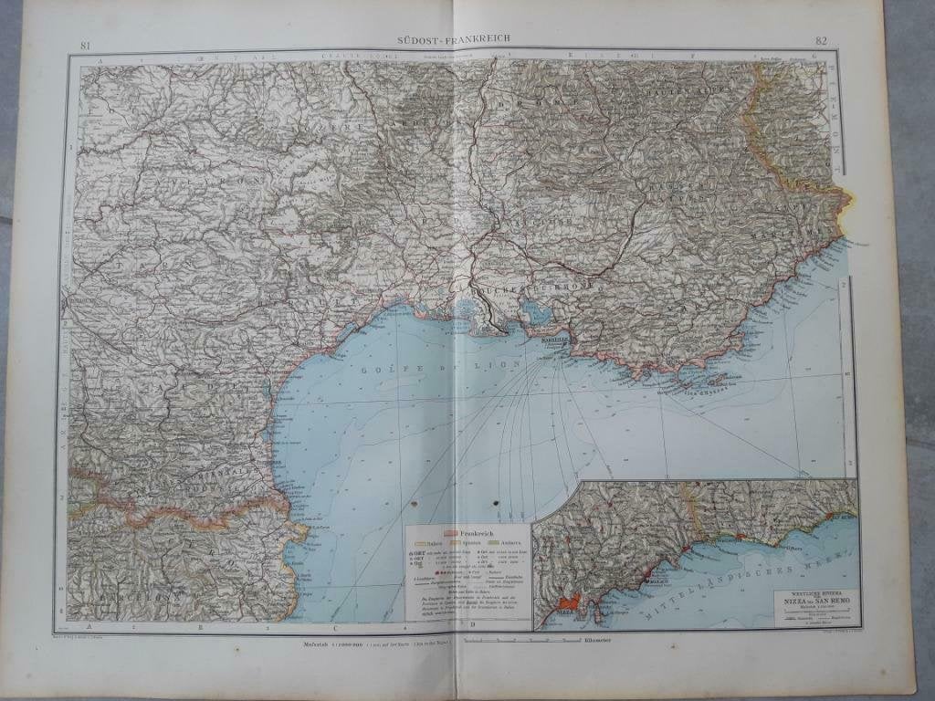 81-82/ Zuid oost Frankrijk en de Riviera Litho uit 1899, Ophalen of Verzenden