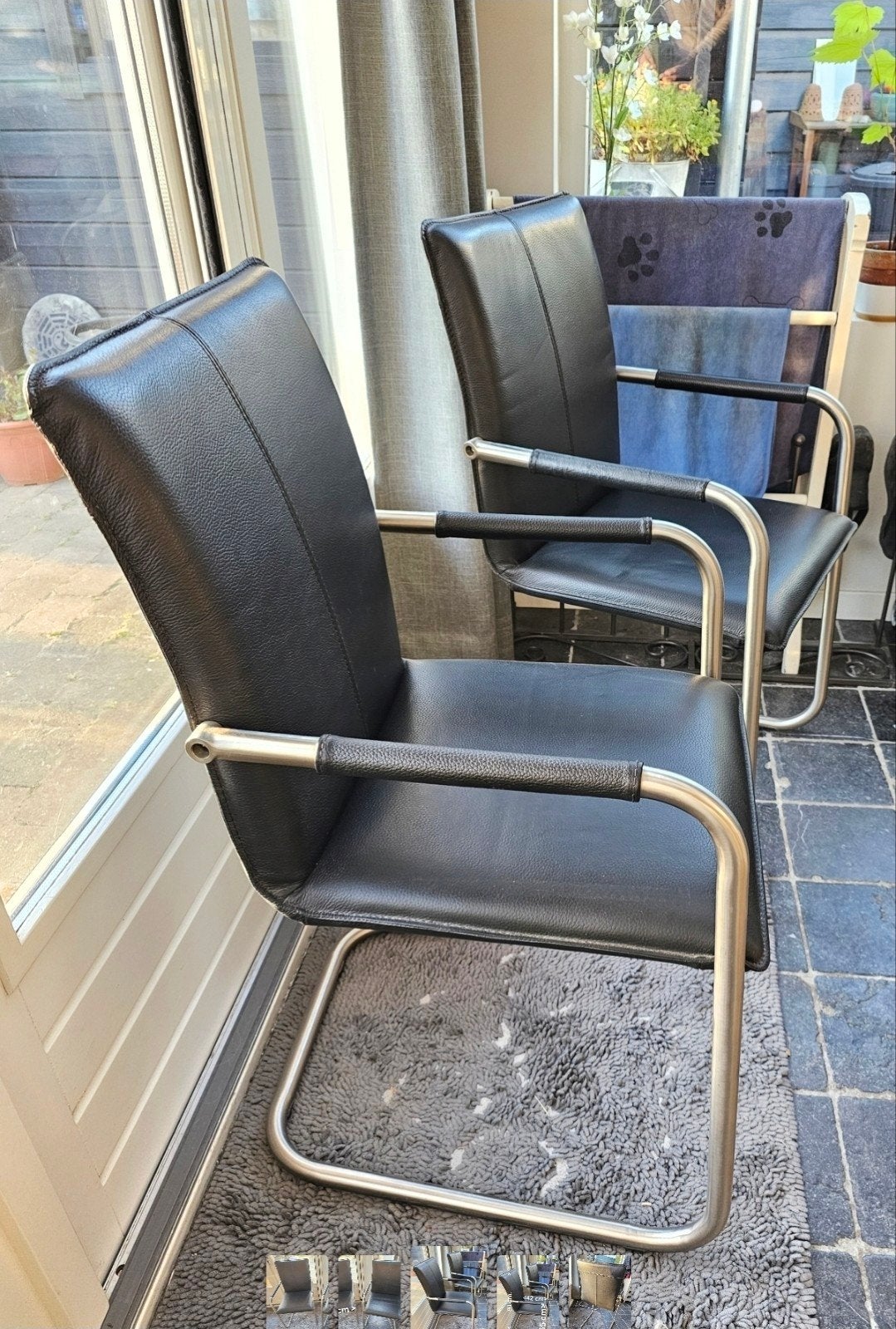 super mooie echt leren eethoekstoelen 4 stuks, Huis en Inrichting, Stoelen, Ophalen, Zo goed als nieuw, Zwart, Leer